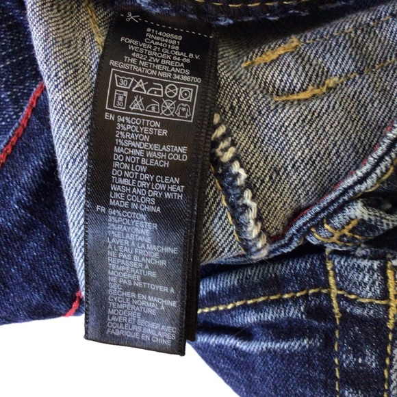 Forever 21 Jeans Mid Rise Straight Distressed Blue Dark Wash - Picture 11 of 11